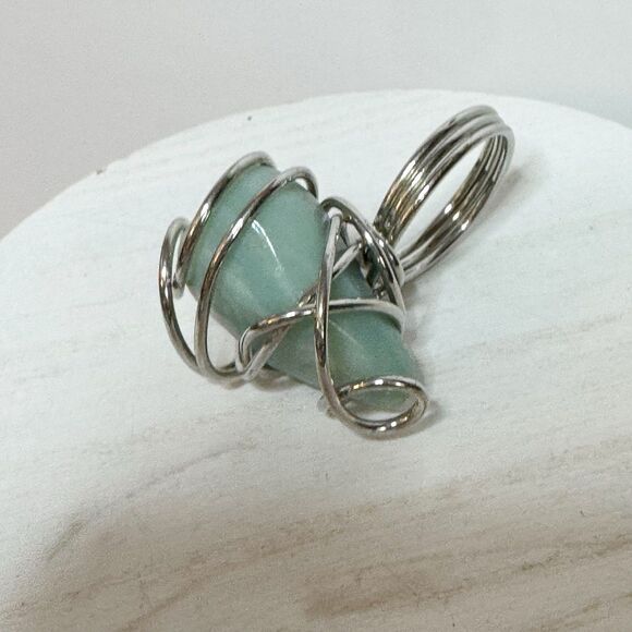 Amazonite Stone Silver Wire Wrapped Ring Bohemian Hippie Boho Size 8 - Picture 3 of 6